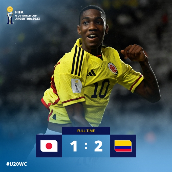 U20世界杯日本1-2遭逆转不敌哥伦比亚，1胜1负暂列积分榜次席