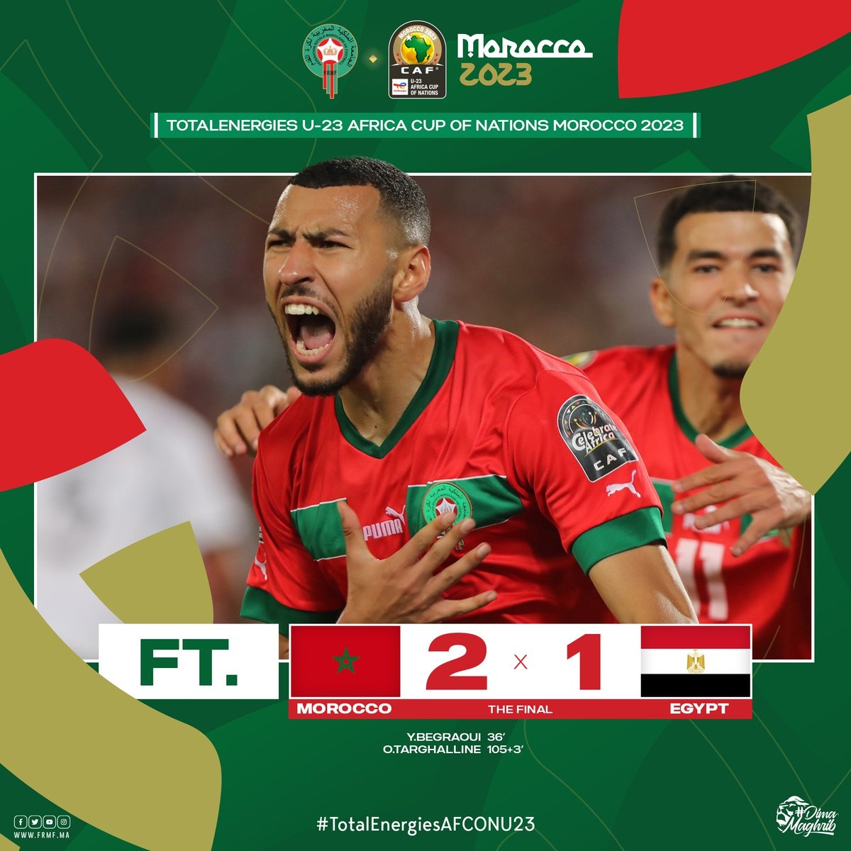 摩洛哥2-1击败埃及，夺得今年U23非洲杯冠军