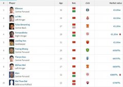 中国球员身价排行榜：艾克森居首，费南多、阿兰身价下跌